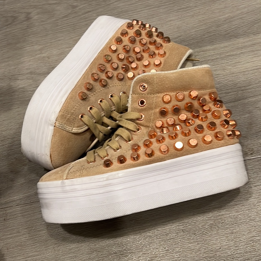 Jeffrey Campbell Rose Gold Studded Suede Tan Platforms *OFFERS WELCOME*